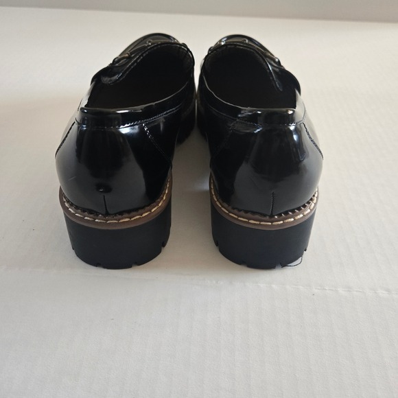 Jellypop Women's Black Patent Lug Sole Loafers Chunky Heel Bit Detail Size 10 - Picture 5 of 10